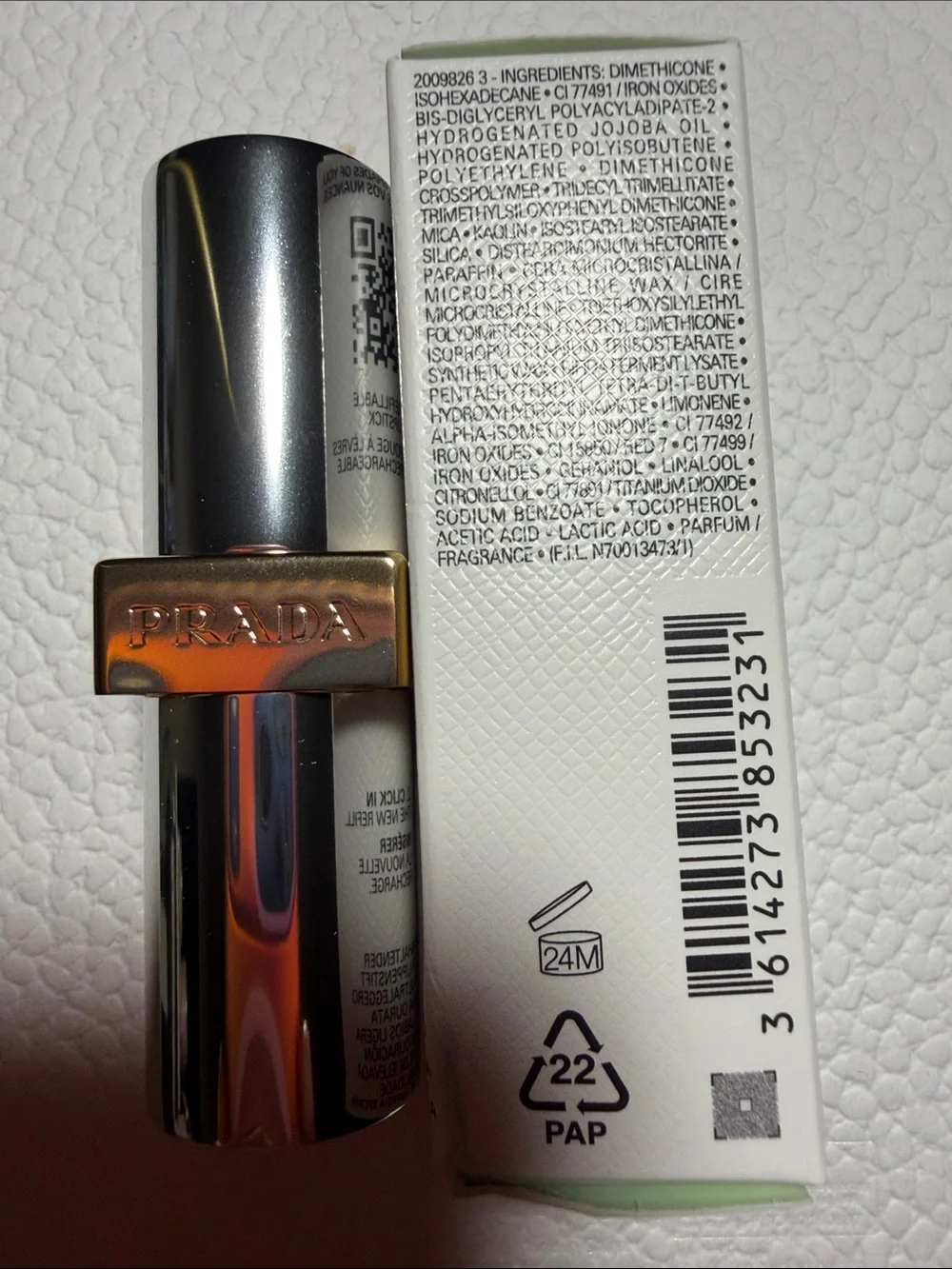 Prada Monochrome Lipstick 077 Copper-Tone Silver Tube